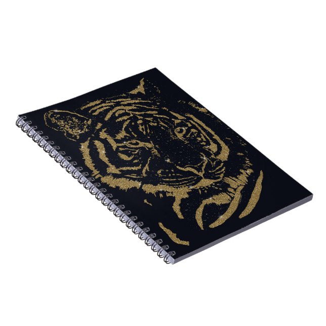 Black and Gold Tiger Artwork Luxury Glitter Style Anteckningsbok (Högra Sidan)