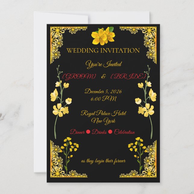 Black and Gold Wedding Invitation Inbjudningar (Framsida)