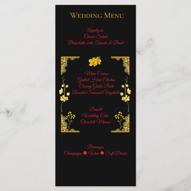 Black and Gold Wedding Menu Card Meny (Framsida)