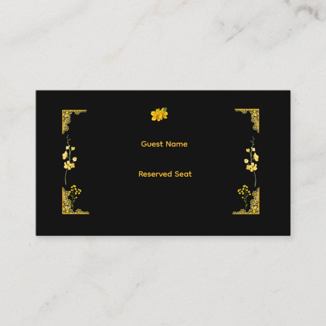 Black and Gold Wedding Place Card Placeringskort (Framsida)
