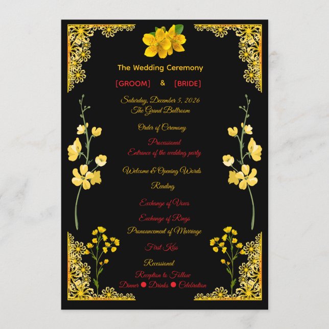 Black and Gold Wedding Program (Framsida)