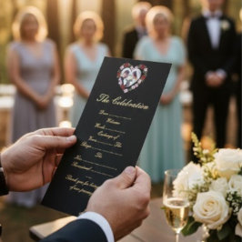 Black and Gold Wedding Program - Floral Rose Heart