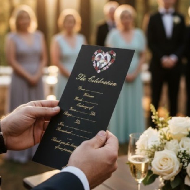 Black and Gold Wedding Program - Floral Rose Heart (Skapare uppladdad)