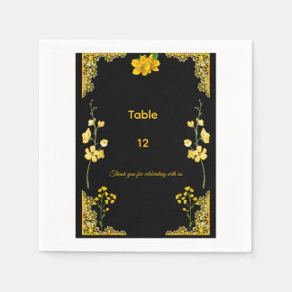 Black and Gold Wedding Table Number Pappersservett