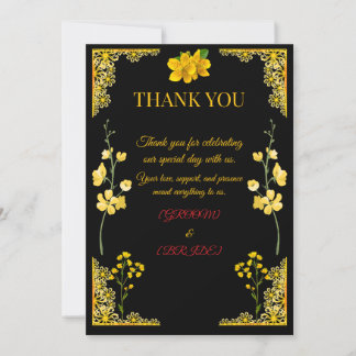 Black and Gold Wedding Thank You Card Tack Kort