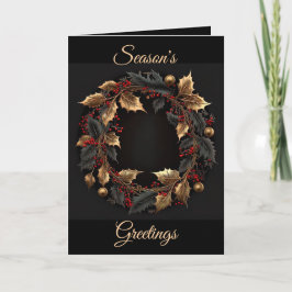 Black and Gold Wreath Christmas Holiday Card Helgkort