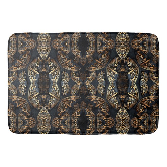 Black and Golden Butterfly Seamless Pattren Badrumsmatta (Framsidan)