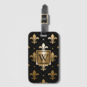 Black and Golden Fleur-de-lis Bagagebricka