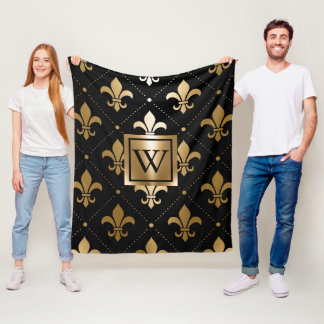 Black and Golden Fleur-de-lis Fleecefilt