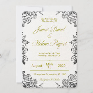 Black and Golden Floral Wedding Invitation Card  Inbjudningar