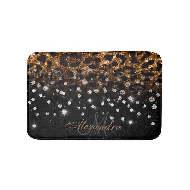 Black and Golden Gnistra Leopard Print Badrumsmatta (Framsidan)