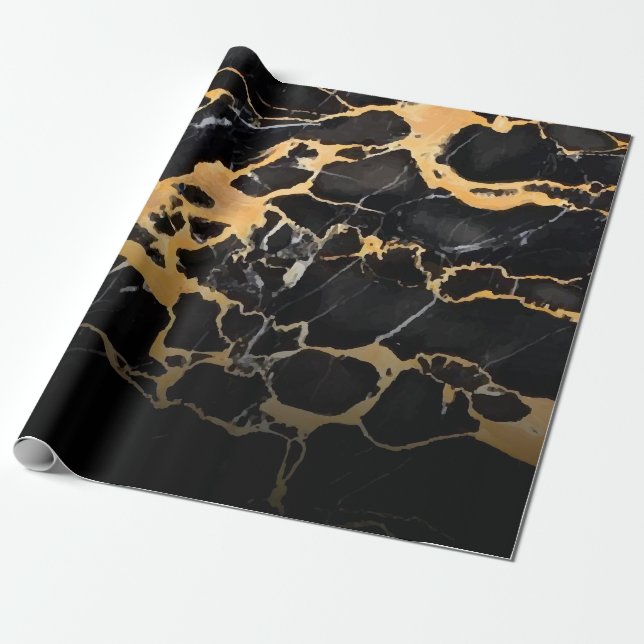 Black and Golden Marble Presentpapper (Utrullad)
