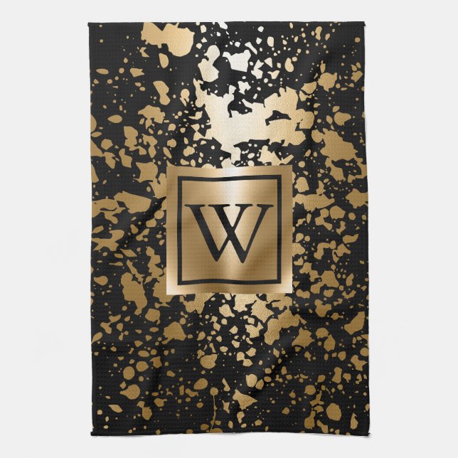 Black and Golden Metallic Push Kökshandduk (Vertikal)