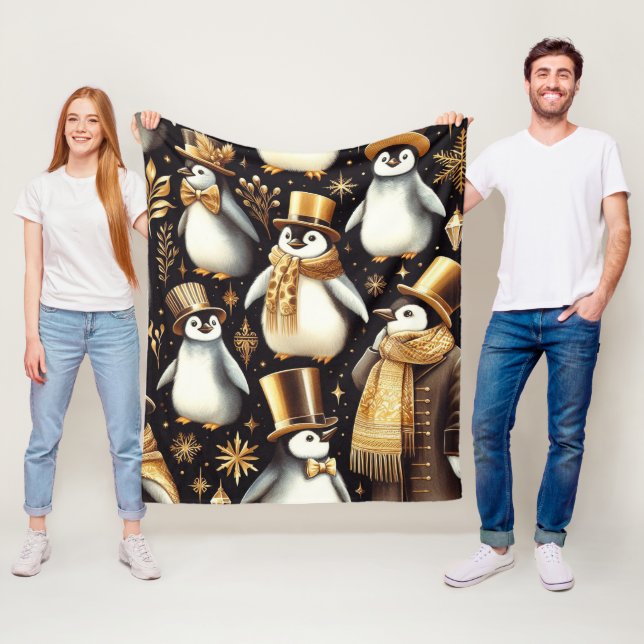 Black and Golden Penguin Fleecefilt (På plats)