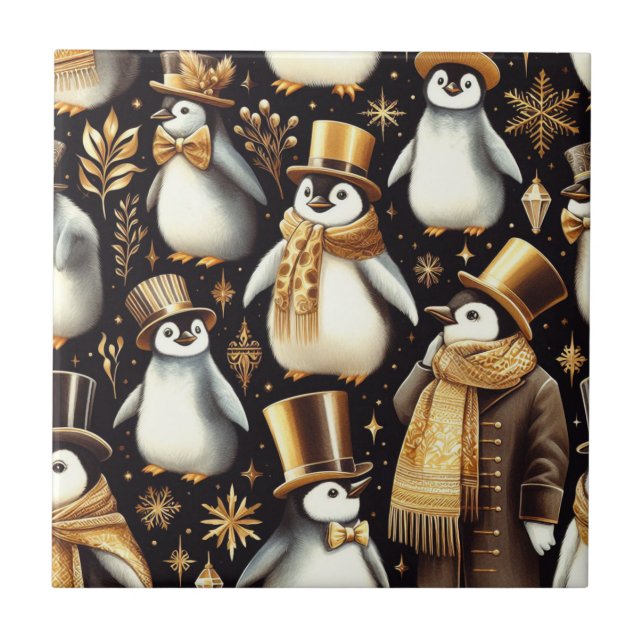 Black and Golden Penguin Kakelplatta (Framsidan)