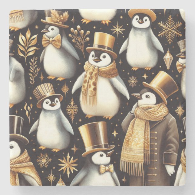 Black and Golden Penguin Stenunderlägg (Framsidan)