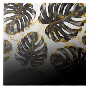 Black and Golden Tropical Lövs Kakelplatta
