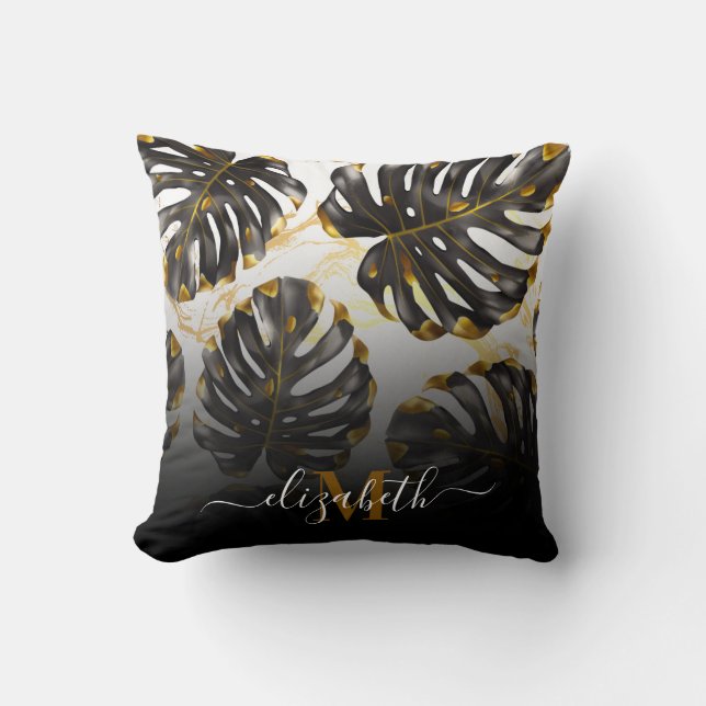 Black and Golden Tropical Lövs Kudde (Framsida)