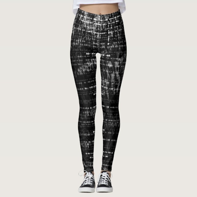 Black and Grått Binary Code Digital Art Leggings (Framsida)