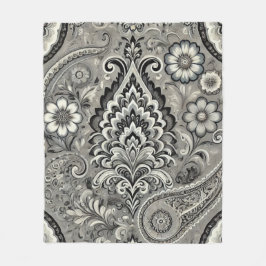 Black and Grått Blommigt Paisley Elegance Fleecefilt