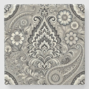 Black and Grått Blommigt Paisley Elegance Stenunderlägg