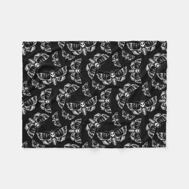 Black and Grått Deaths Head Hawk Moth Gothic Skull Fleecefilt (Framsidan (Horisontell))