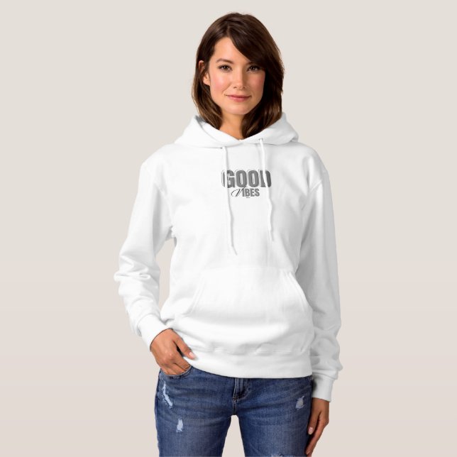 Black and Grått Good Vibes Hoodie Sweatshirt T Shirt (Hel framsida)