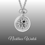 Black and grått Kärlek Necklace Watch Armbandsur<br><div class="desc">Necklace Watch-gåva. Med ord "kärlek" och en hjärtform som ersätter brev O. Black och grått.</div>