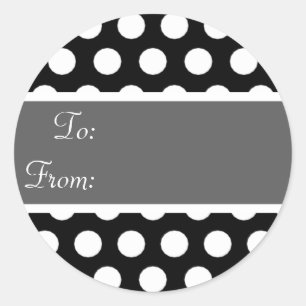 Black and Grått Polka Dot Gift Märkre Sticker Runt Klistermärke