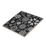 Black And Gray Retro Floral Art Seamless Pattern Kakelplatta<br><div class="desc">Ceramic Tile printed with Black And Gray Retro Floral Art Seamless Pattern original hand drawn graphic design artwork illustration by TheFabricSeal print on demand shop at Zazzle.com #ZazzleMade ©️Original. https://www.zazzle.com/store/thefabricseal This fun looking patterned pretty flower themed design was inspired by my always creative mind and of mid century classic iconic...</div>