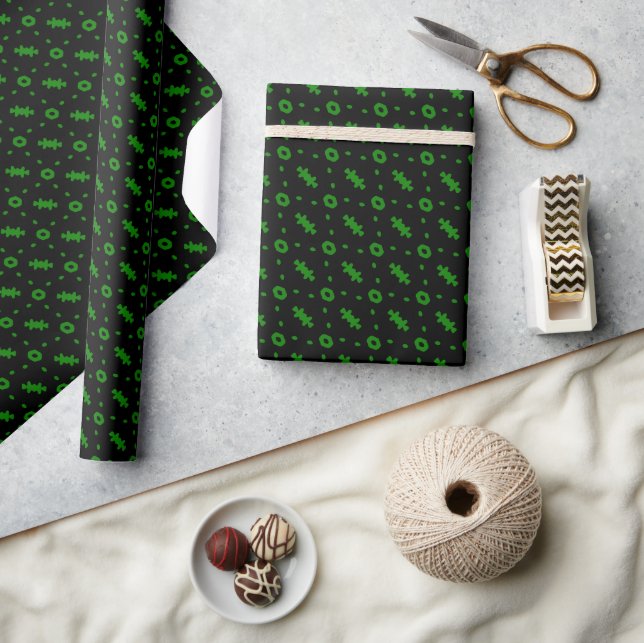 Black And Green Modern Mudcloth Wrapping Paper Presentpapper (Hantverk)