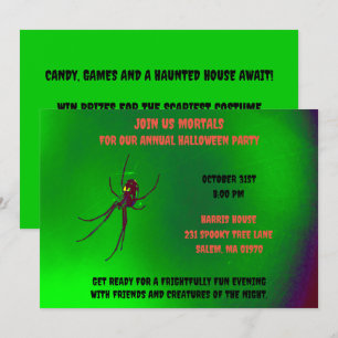 Black and Grönt Halloween Scary Black Spider Inbjudningar