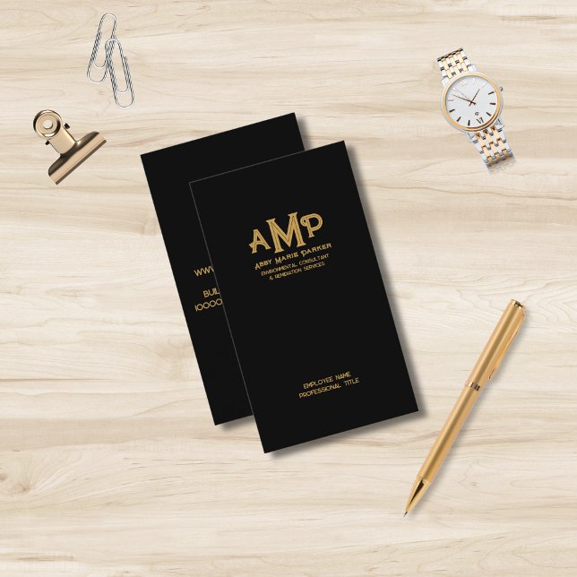 Black and Guld 3 Brev Monogram Business Logotyp Visitkort (Skapare uppladdad)