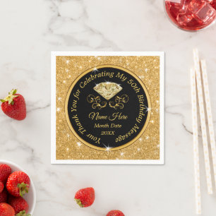 Black and Guld, 50:e födelsedagen Napkins Personli Pappersservett