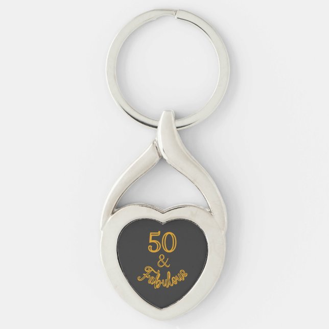 Black and Guld 50 och Fabulous Twisted Heart Silverfärgad Nyckelring (Framsidan)