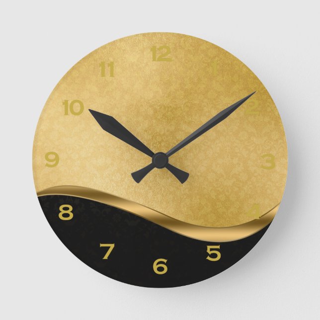 Black and Guld Acrylic Round Wall Clock Rund Klocka (Framsida)