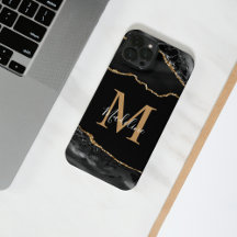 Black and Guld Agate Geode Monogram iPhone