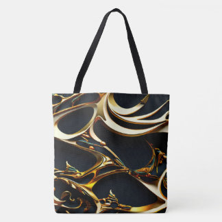 Black and Guld Arabesque Tote Bag Tygkasse
