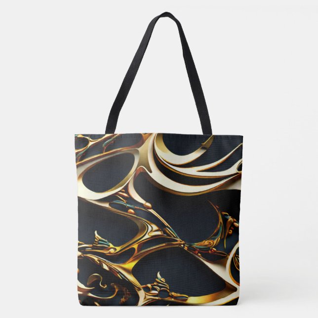 Black and Guld Arabesque Tote Bag Tygkasse (Framsida)