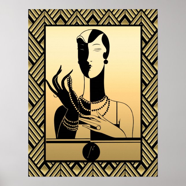 Black and Guld Art Deco Dam Poster (Framsidan)