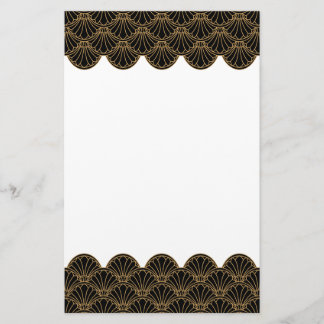 Black and Guld Art Deco Fläkt Flowers Motif Brevpapper