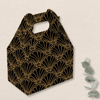 Black and Guld Art Deco Fläkt Flowers Motif Presentaskar