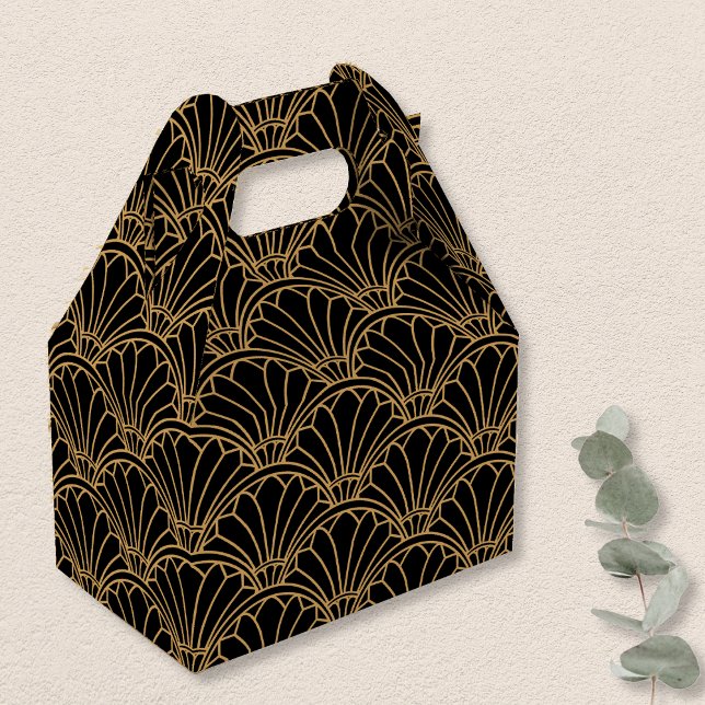 Black and Guld Art Deco Fläkt Flowers Motif Presentaskar (Skapare uppladdad)