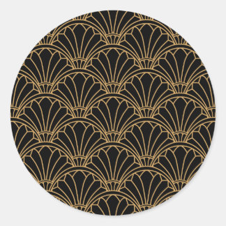Black and Guld Art Deco Fläkt Flowers Motif Runt Klistermärke