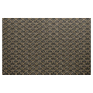 Black and Guld Art Deco Fläkt Flowers Motif Tyg