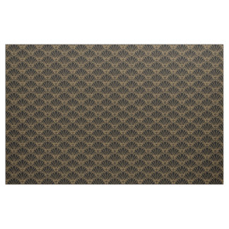 Black and Guld Art Deco Fläkt Flowers Motif Tyg