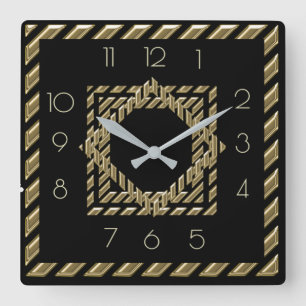 Black and guld Art Deco Fyrkantig Klocka