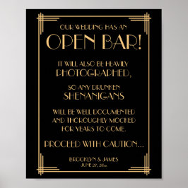 Black and Guld Art Deco Gatsby Open Pub Sign 8x10 Poster