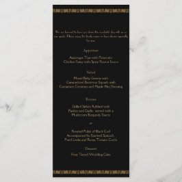 Black and Guld Art Deco Peacock Bröllop Menu Meny