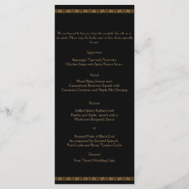 Black and Guld Art Deco Peacock Bröllop Menu Meny